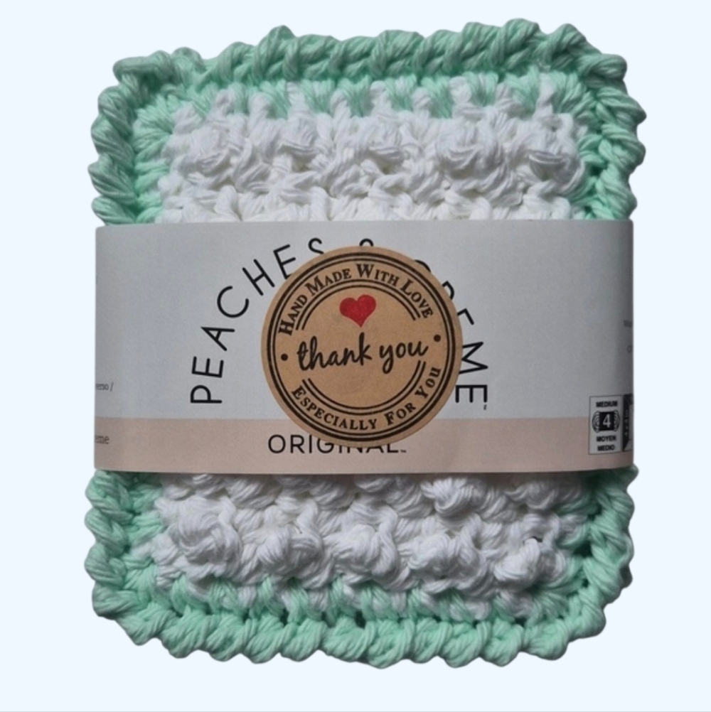 Handmade Crocheted Absorbant Dish Scrubbie Sponge-Reusable -White and Mint Green